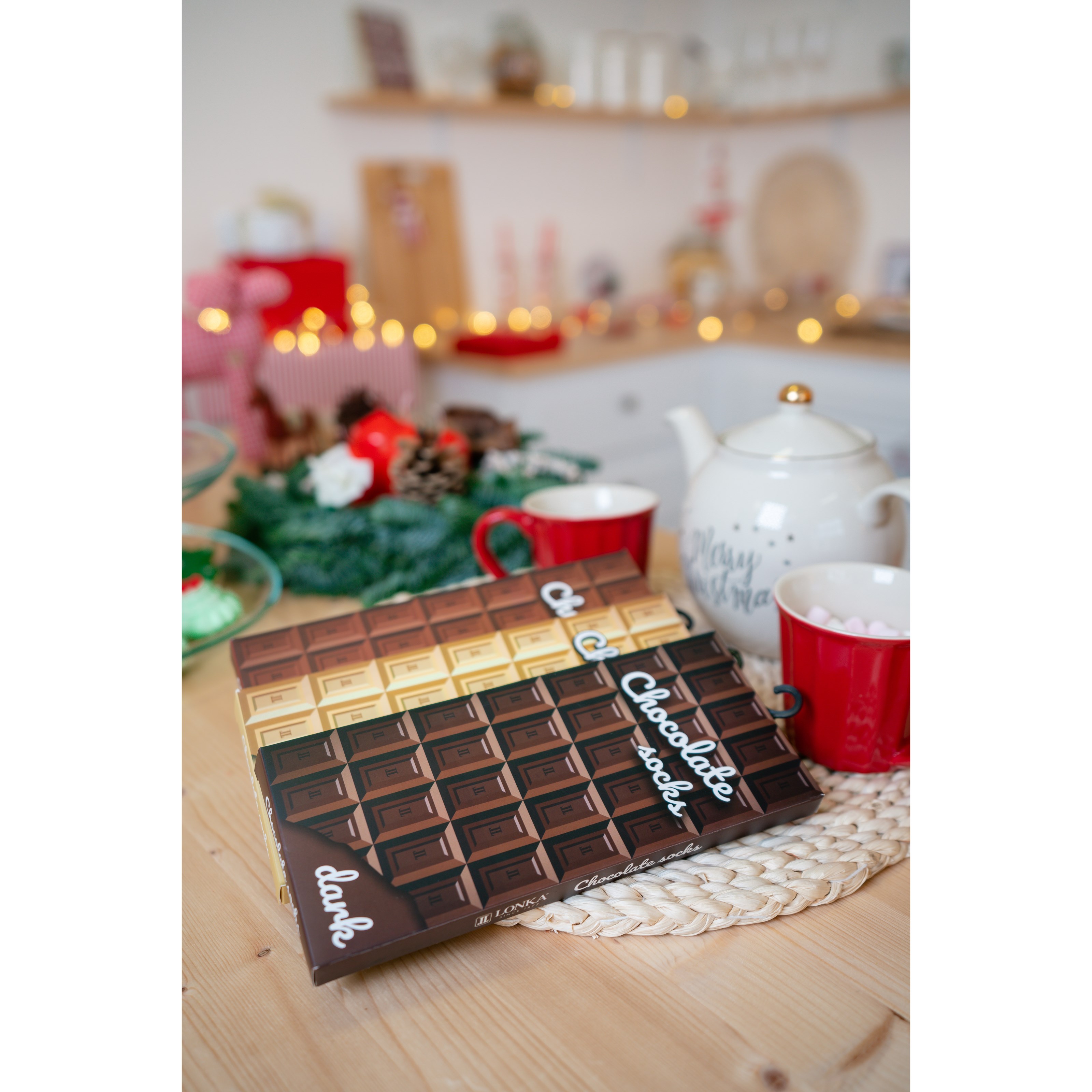 Ponožky pánske originálne s motívom CHOCOLATE v krabičke DARK Lonka 123539 L-11