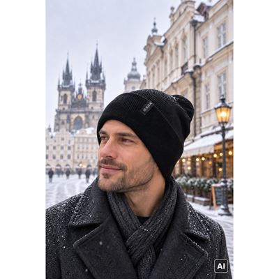 Čiapka pánska pletená ATEGO vyhrňovacia ČIERNA