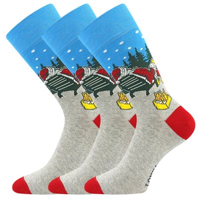 Ponožky slabé vianočné DAMER obrázkové so SANTOU popíjajúce pivo