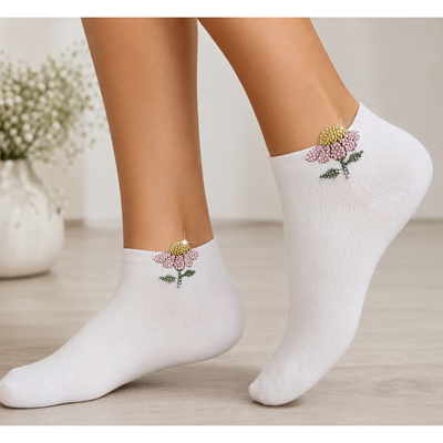 Ponožky dámske elegantné FLITANA 02 s kamienkami BIELE