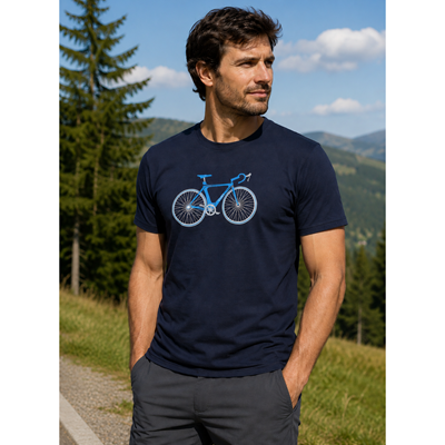 Tričko pánske bambusové FUZZY s obrázkom BIKE tmavo modré