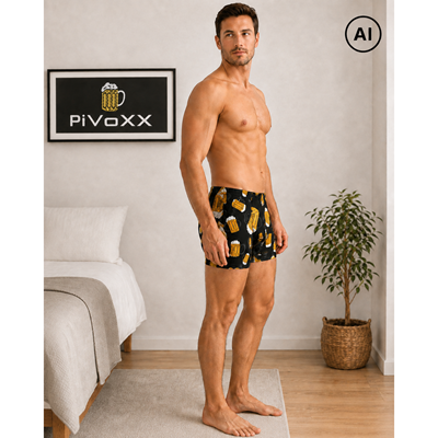 Boxerky pánske obrázkové KEVIN bavlnené PIVO veľké ČIERNE