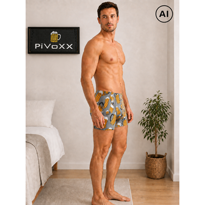 Boxerky pánske obrázkové KEVIN bavlnené PIVO veľké SVETLO ŠEDÉ