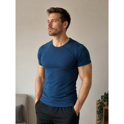 MERINOWOOL 01 štíhle funkčné pánske tričko s krátkymi rukávmi JEANS