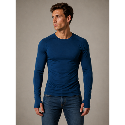 MERINOWOOL 03 štíhle funkčné pánske tričko s dlhými rukávmi JEANS