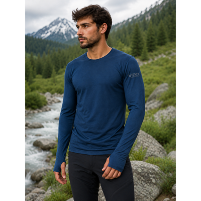 MERINOWOOL 03 štíhle funkčné pánske tričko s dlhými rukávmi JEANS