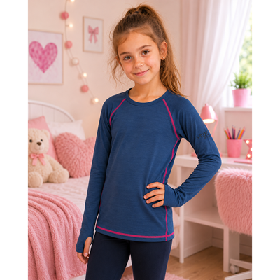 Tričko funkčné detské MERINOWOOL 21 s dlhým rukávom JEANS/magenta