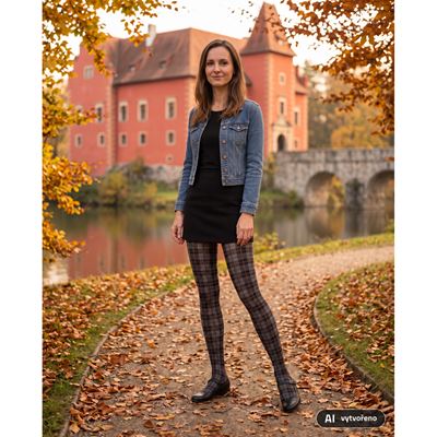 Pančuchové nohavice SARA kockované ČIERNO-ČERVENÉ